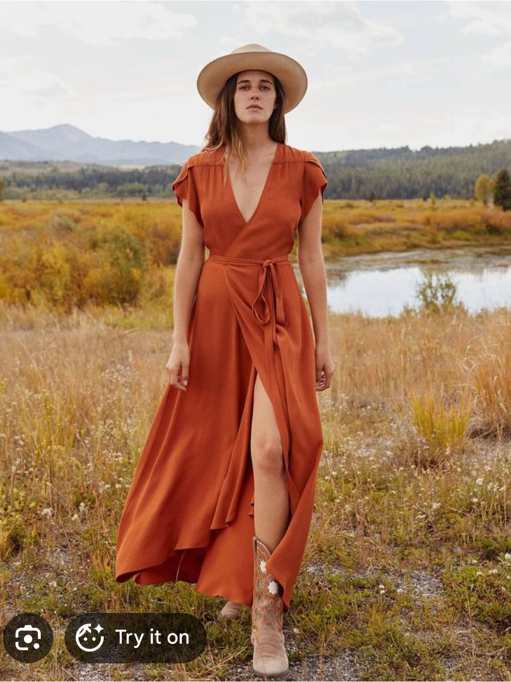 Christy Dawn Autumn wrap dress Rust